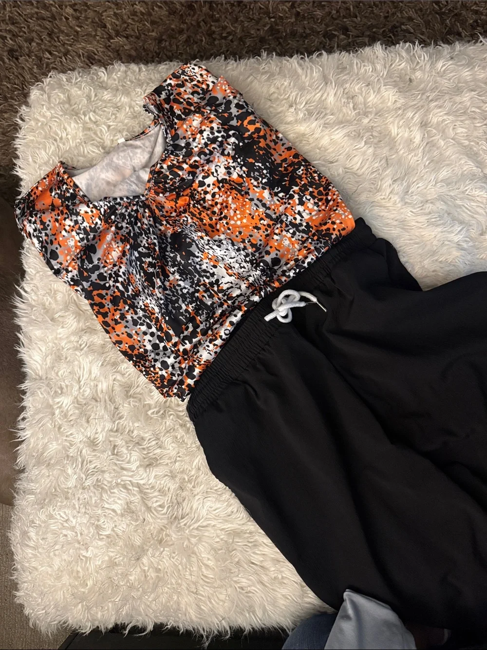 Women’s Black Shorts with Orange & Black Patterned Top -2 piece set size 2X-3X.